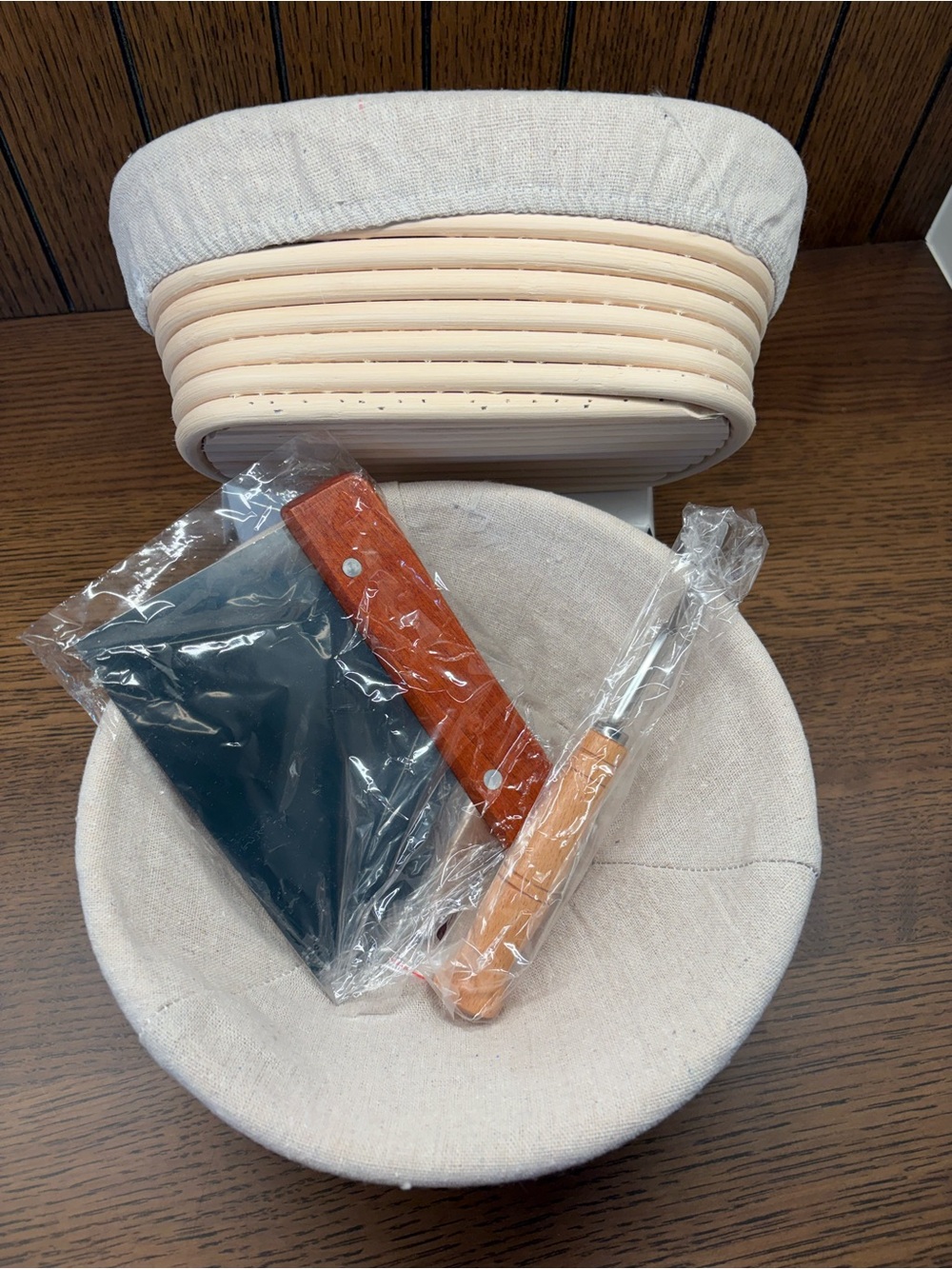 Natural Linen Sourdough Proofing Basket and Dough Scraper Set - Beige